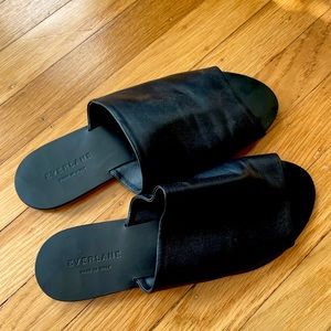 EVERLANE black leather slide sandals